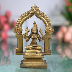 Bhunes Brass Antique Goddess Rajarajeshwari Idol, Tripura Sundari, Lalita, Raja Rajeshwari Murti Silai Statue,Gold, 5 Inch, 1 Piece