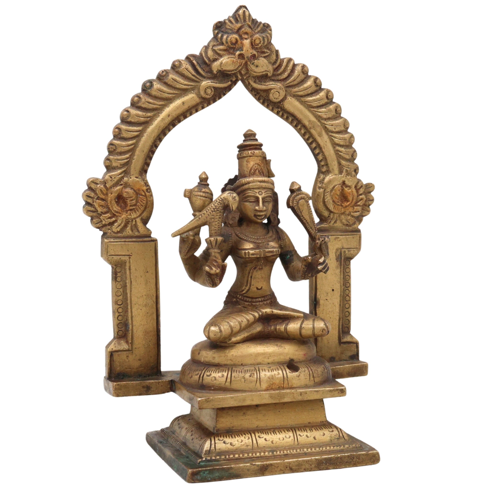 Bhunes Brass Antique Goddess Rajarajeshwari Idol, Tripura Sundari, Lalita, Raja Rajeshwari Murti Silai Statue,Gold, 5 Inch, 1 Piece