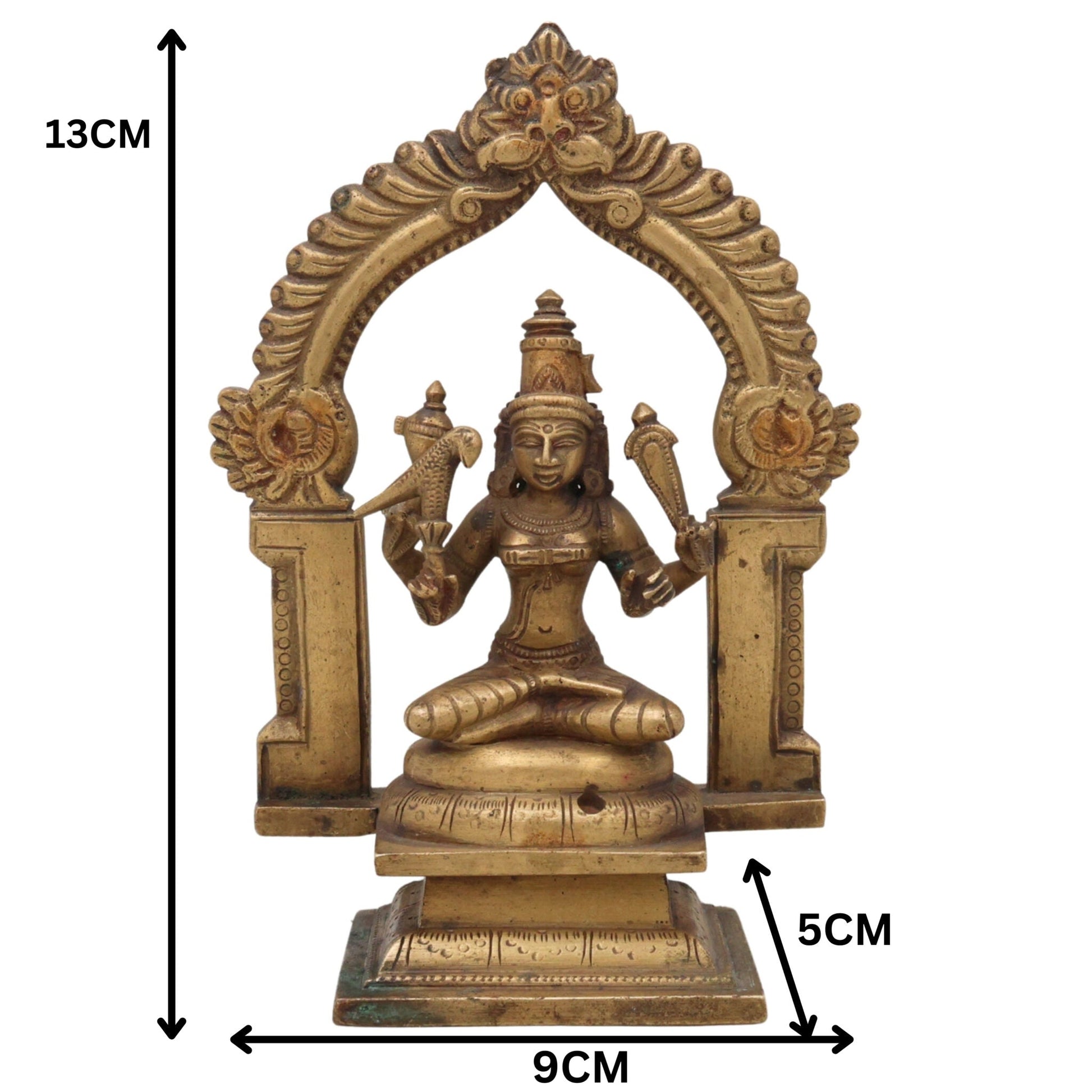 Bhunes Brass Antique Goddess Rajarajeshwari Idol, Tripura Sundari, Lalita, Raja Rajeshwari Murti Silai Statue,Gold, 5 Inch, 1 Piece