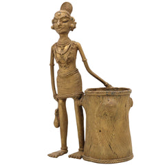 Bhunes Brass Dogra Lady Pen Stand Tribal Art,Gold, 11 Inch, 1 Piece