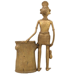 Bhunes Brass Dogra Lady Pen Stand Tribal Art,Gold, 11 Inch, 1 Piece