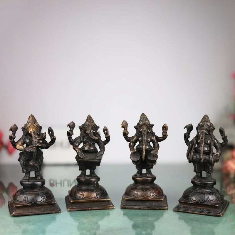 Brass Musical Ganesha Idol Set – Handcrafted Peetal Ganpati Playing Tabla Veena Flute Dholak | Vinayaka Vadya Moorthi for Home Temple Decor | Sangeet Ganapati Statue Collection,Black, 7 Inch, 1 Piece