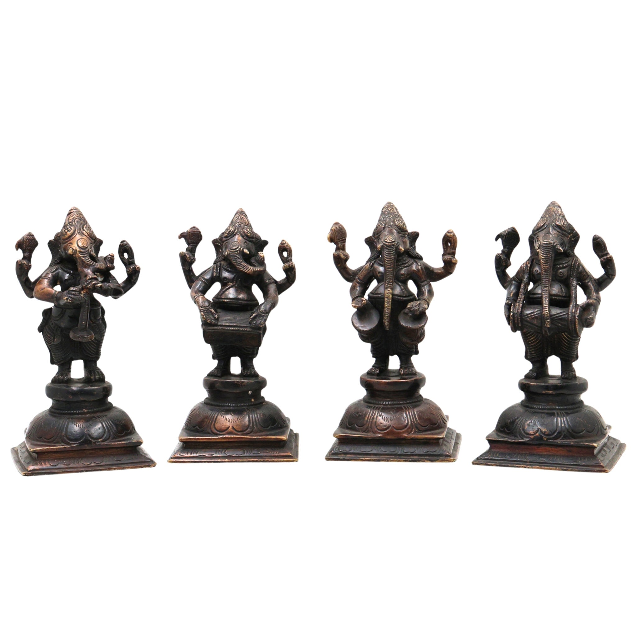 Brass Musical Ganesha Idol Set – Handcrafted Peetal Ganpati Playing Tabla Veena Flute Dholak | Vinayaka Vadya Moorthi for Home Temple Decor | Sangeet Ganapati Statue Collection,Black, 7 Inch, 1 Piece