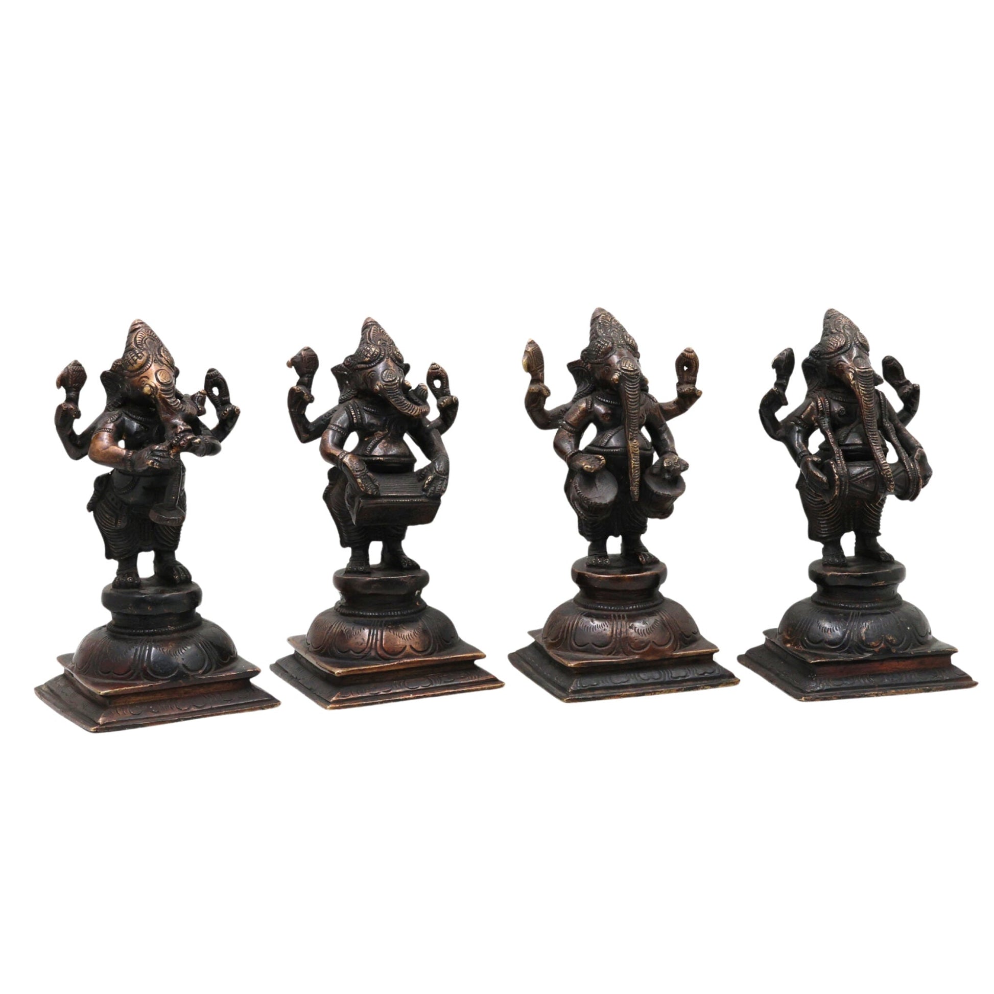 Brass Musical Ganesha Idol Set – Handcrafted Peetal Ganpati Playing Tabla Veena Flute Dholak | Vinayaka Vadya Moorthi for Home Temple Decor | Sangeet Ganapati Statue Collection,Black, 7 Inch, 1 Piece