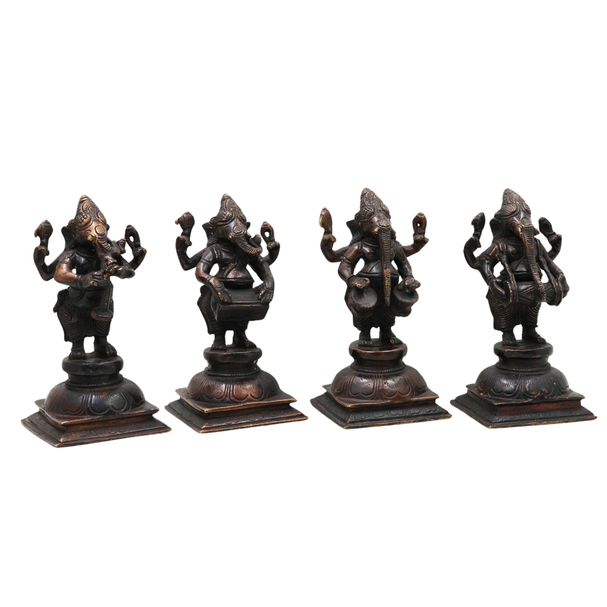 Brass Musical Ganesha Idol Set – Handcrafted Peetal Ganpati Playing Tabla Veena Flute Dholak | Vinayaka Vadya Moorthi for Home Temple Decor | Sangeet Ganapati Statue Collection,Black, 7 Inch, 1 Piece