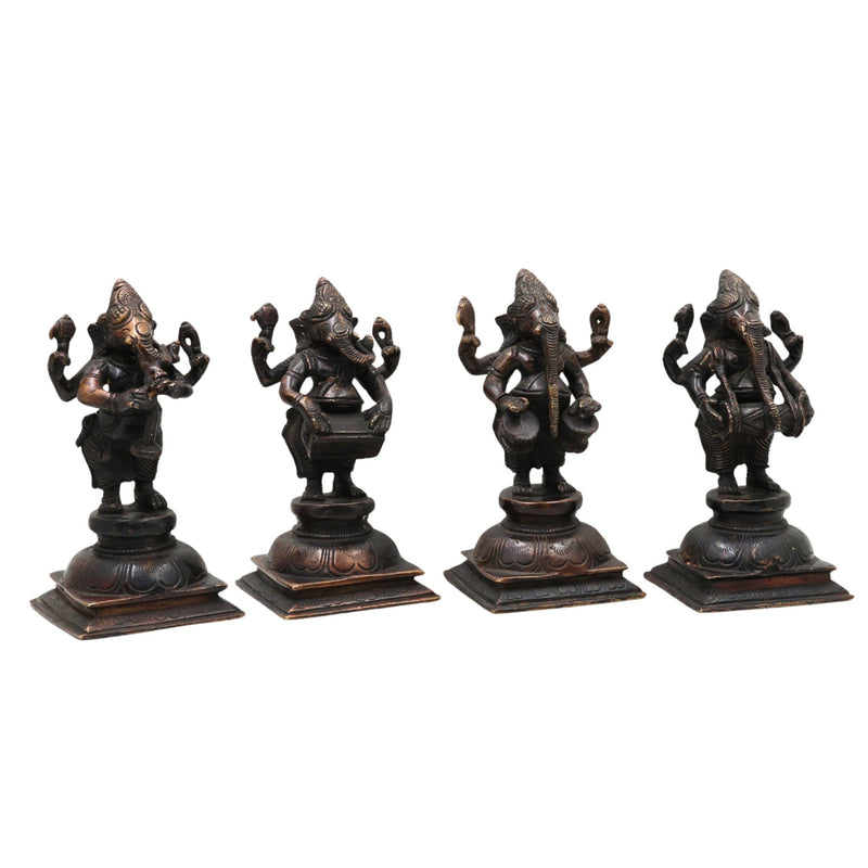 Brass Musical Ganesha Idol Set – Handcrafted Peetal Ganpati Playing Tabla Veena Flute Dholak | Vinayaka Vadya Moorthi for Home Temple Decor | Sangeet Ganapati Statue Collection,Black, 7 Inch, 1 Piece
