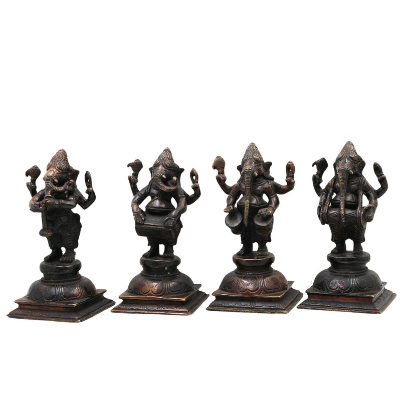 Brass Musical Ganesha Idol Set – Handcrafted Peetal Ganpati Playing Tabla Veena Flute Dholak | Vinayaka Vadya Moorthi for Home Temple Decor | Sangeet Ganapati Statue Collection,Black, 7 Inch, 1 Piece