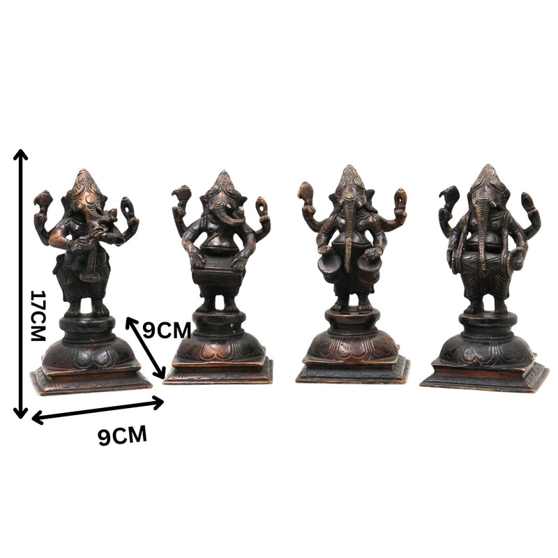 Brass Musical Ganesha Idol Set – Handcrafted Peetal Ganpati Playing Tabla Veena Flute Dholak | Vinayaka Vadya Moorthi for Home Temple Decor | Sangeet Ganapati Statue Collection,Black, 7 Inch, 1 Piece