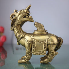 Brass Antique Ink Pot – Handcrafted Nāga, Makara, Vritra & Dragon Brass Collectible for Home, Office & Spiritual Decor,Gold, 7 Inch, 1 Piece
