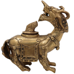 Brass Antique Ink Pot – Handcrafted Nāga, Makara, Vritra & Dragon Brass Collectible for Home, Office & Spiritual Decor,Gold, 7 Inch, 1 Piece