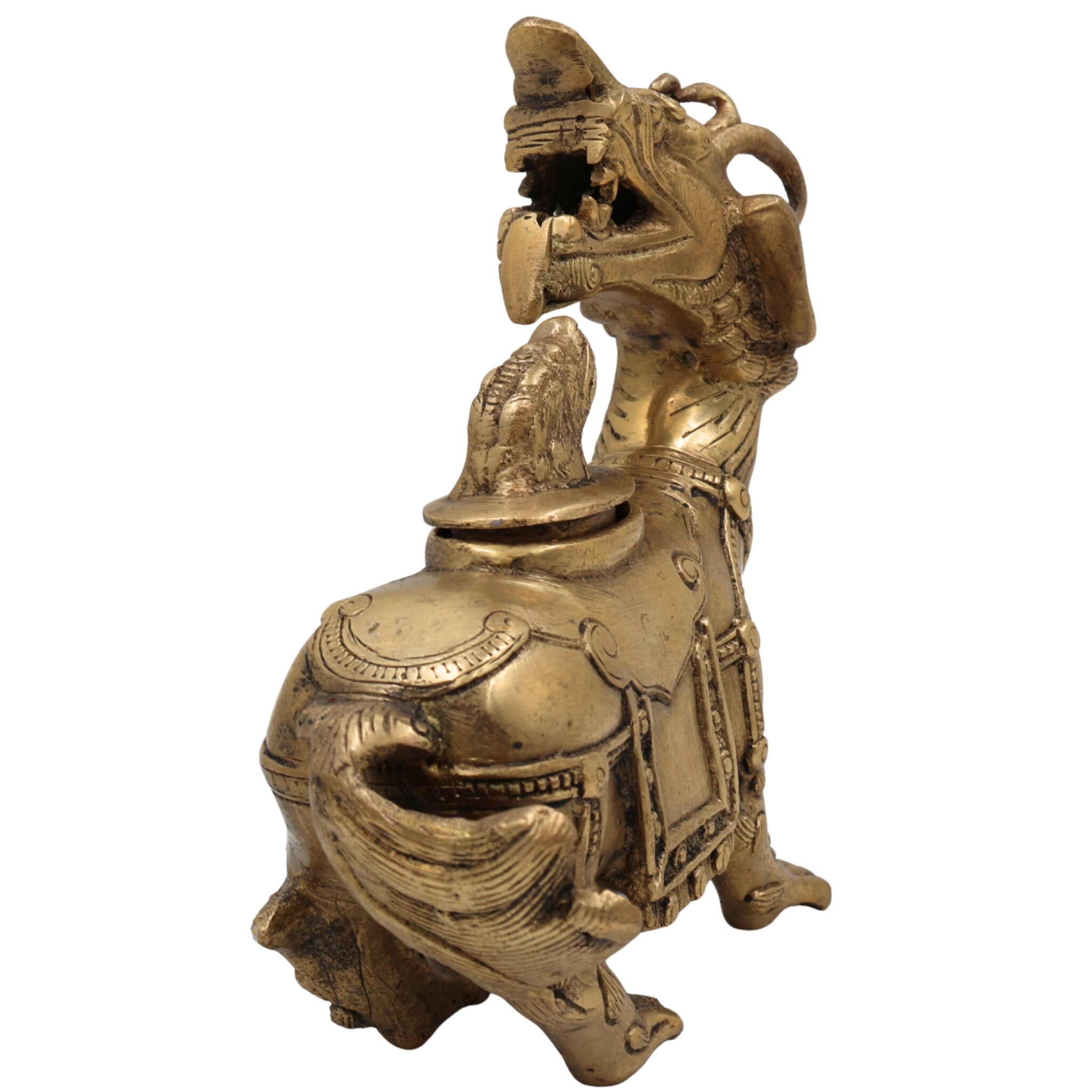 Brass Antique Ink Pot – Handcrafted Nāga, Makara, Vritra & Dragon Brass Collectible for Home, Office & Spiritual Decor,Gold, 7 Inch, 1 Piece