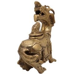 Brass Antique Ink Pot – Handcrafted Nāga, Makara, Vritra & Dragon Brass Collectible for Home, Office & Spiritual Decor,Gold, 7 Inch, 1 Piece