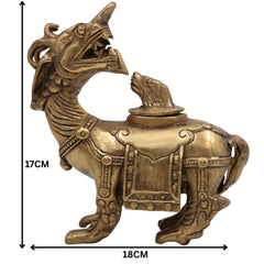Brass Antique Ink Pot – Handcrafted Nāga, Makara, Vritra & Dragon Brass Collectible for Home, Office & Spiritual Decor,Gold, 7 Inch, 1 Piece
