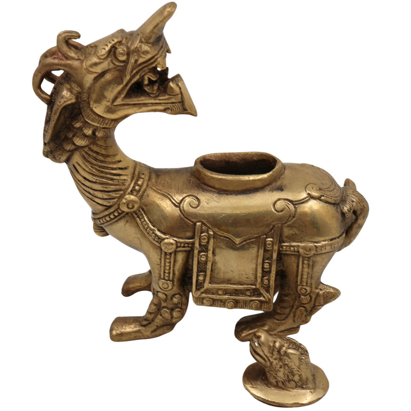 Brass Antique Ink Pot – Handcrafted Nāga, Makara, Vritra & Dragon Brass Collectible for Home, Office & Spiritual Decor,Gold, 7 Inch, 1 Piece