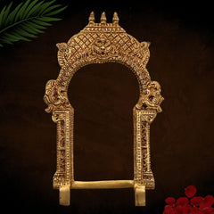 Bhunes Brass Temple Shaped Prabhavali Arch Frame – Wall Hanging Kirtimukha Prabhawal for Home Temple, Deity Backdrop & Pooja Decor, Gold, 12 Inch, 1 Piece