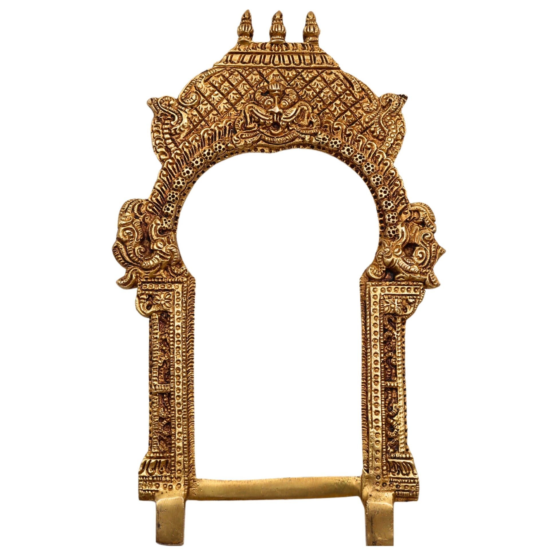 Bhunes Brass Temple Shaped Prabhavali Arch Frame – Wall Hanging Kirtimukha Prabhawal for Home Temple, Deity Backdrop & Pooja Decor, Gold, 12 Inch, 1 Piece