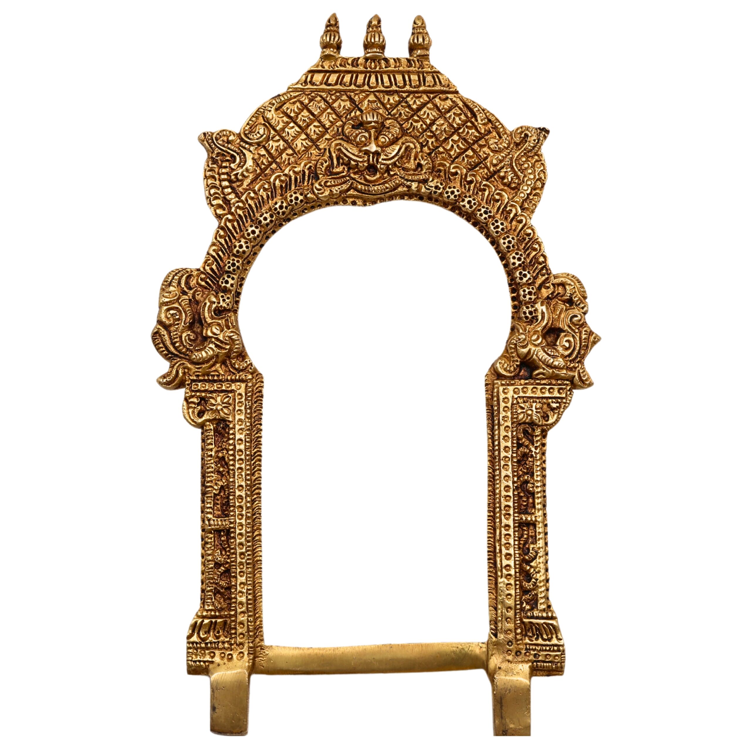 Bhunes Brass Temple Shaped Prabhavali Arch Frame – Wall Hanging Kirtimukha Prabhawal for Home Temple, Deity Backdrop & Pooja Decor, Gold, 12 Inch, 1 Piece