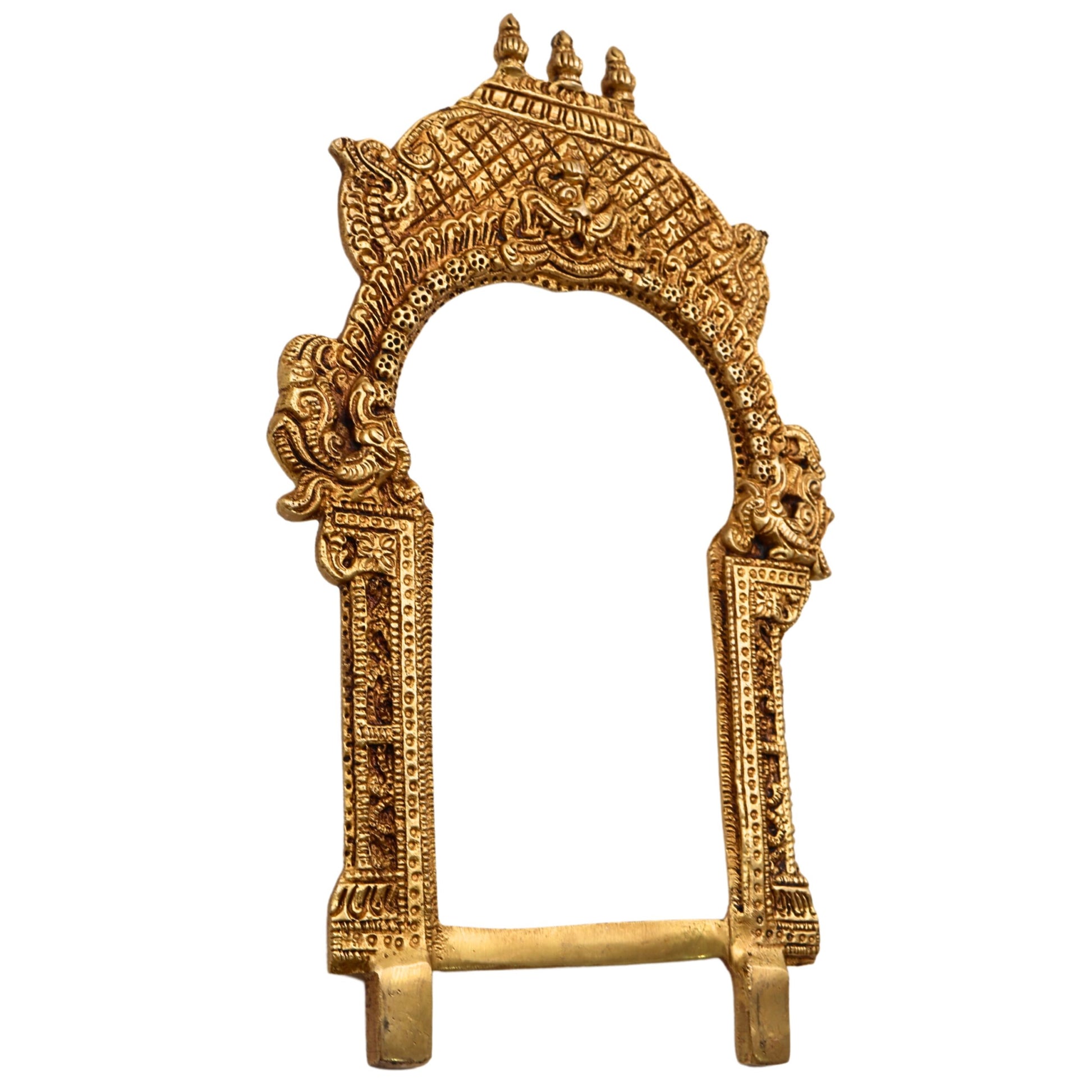Bhunes Brass Temple Shaped Prabhavali Arch Frame – Wall Hanging Kirtimukha Prabhawal for Home Temple, Deity Backdrop & Pooja Decor, Gold, 12 Inch, 1 Piece