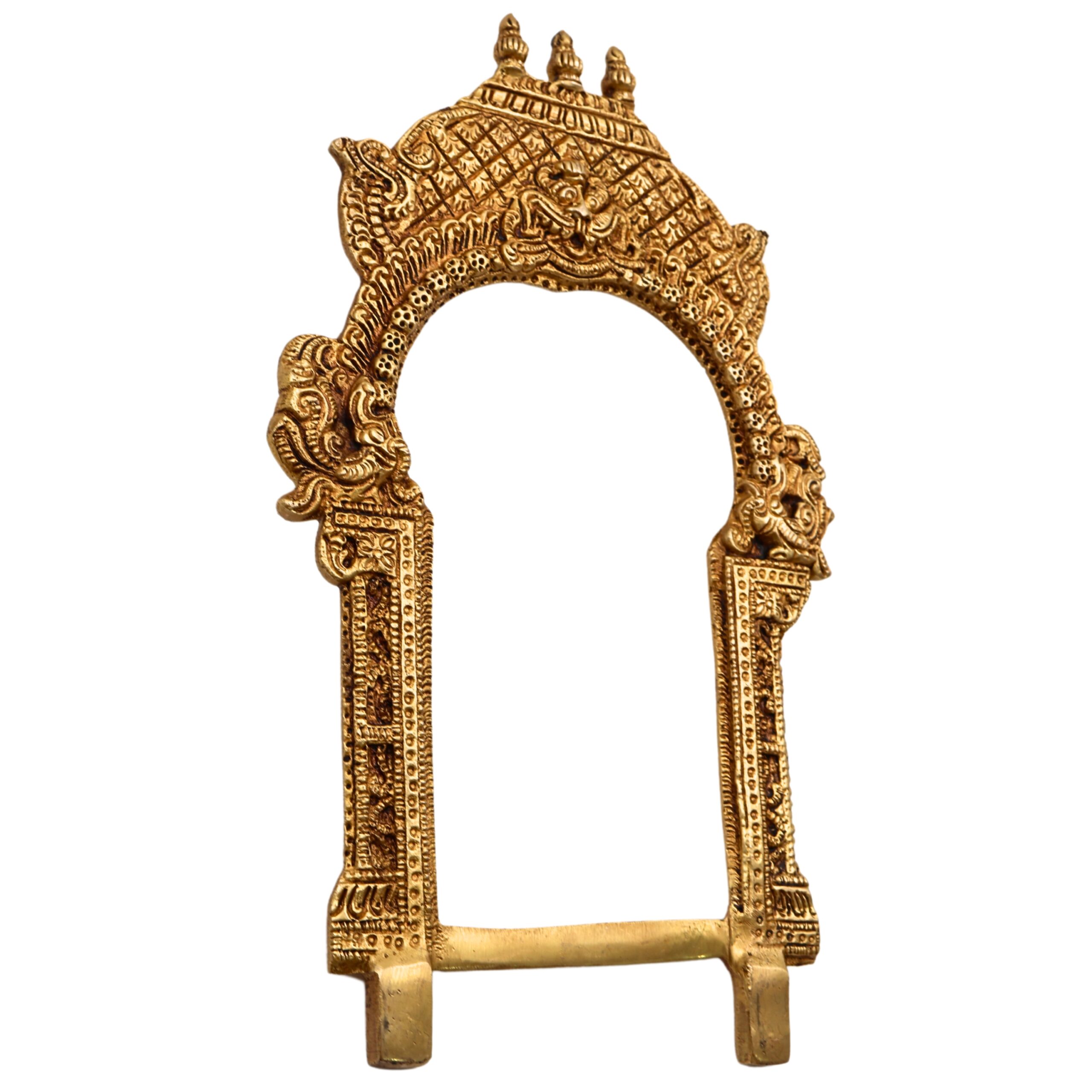 Bhunes Brass Temple Shaped Prabhavali Arch Frame – Wall Hanging Kirtimukha Prabhawal for Home Temple, Deity Backdrop & Pooja Decor, Gold, 12 Inch, 1 Piece