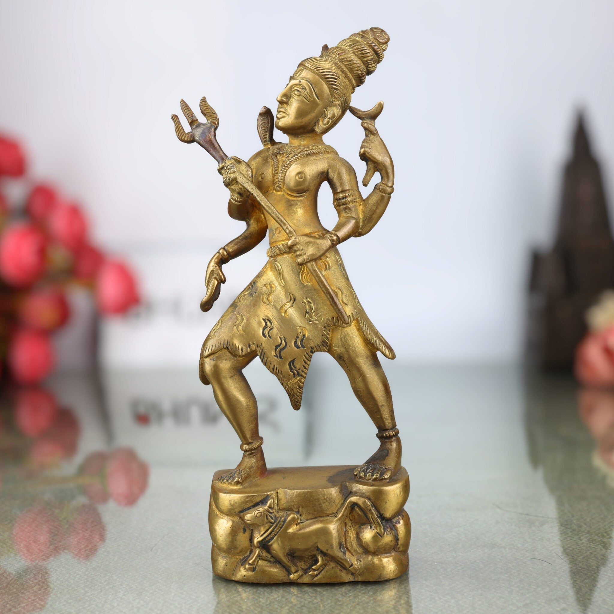 Brass Shiva Idol Mahadev Murti Bholenath Shankar Statue Peetal Pittal Handmade for Pooja Home Decor,Gold, 7 Inch, 1 Piece
