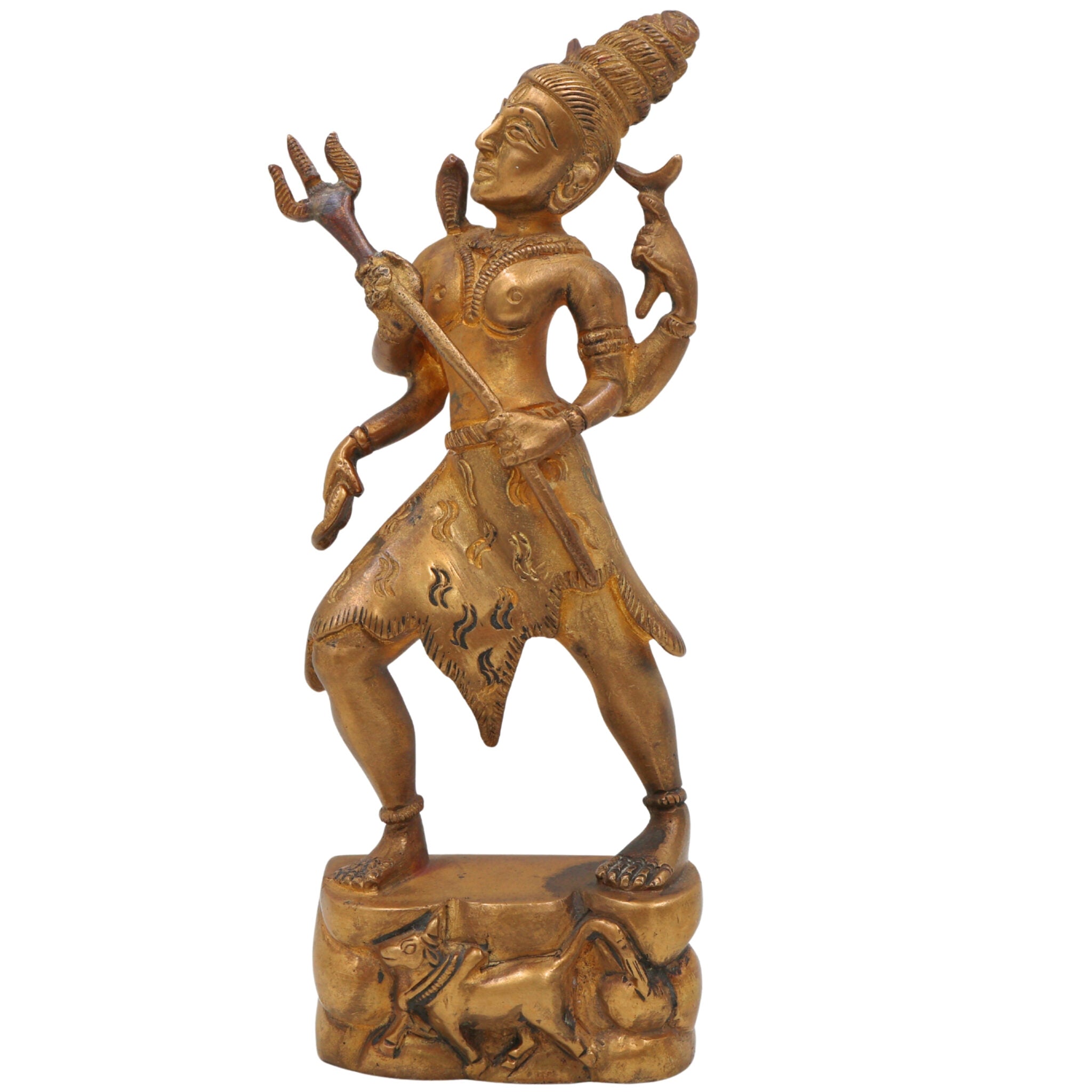 Brass Shiva Idol Mahadev Murti Bholenath Shankar Statue Peetal Pittal Handmade for Pooja Home Decor,Gold, 7 Inch, 1 Piece