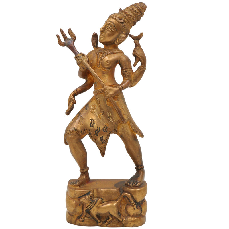 Brass Shiva Idol Mahadev Murti Bholenath Shankar Statue Peetal Pittal Handmade for Pooja Home Decor,Gold, 7 Inch, 1 Piece