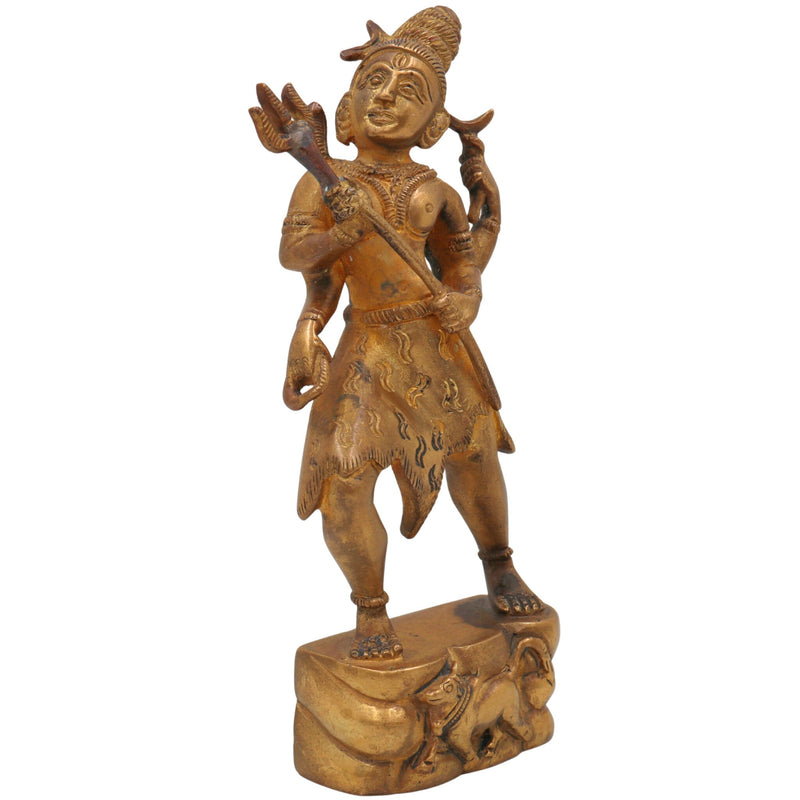 Brass Shiva Idol Mahadev Murti Bholenath Shankar Statue Peetal Pittal Handmade for Pooja Home Decor,Gold, 7 Inch, 1 Piece