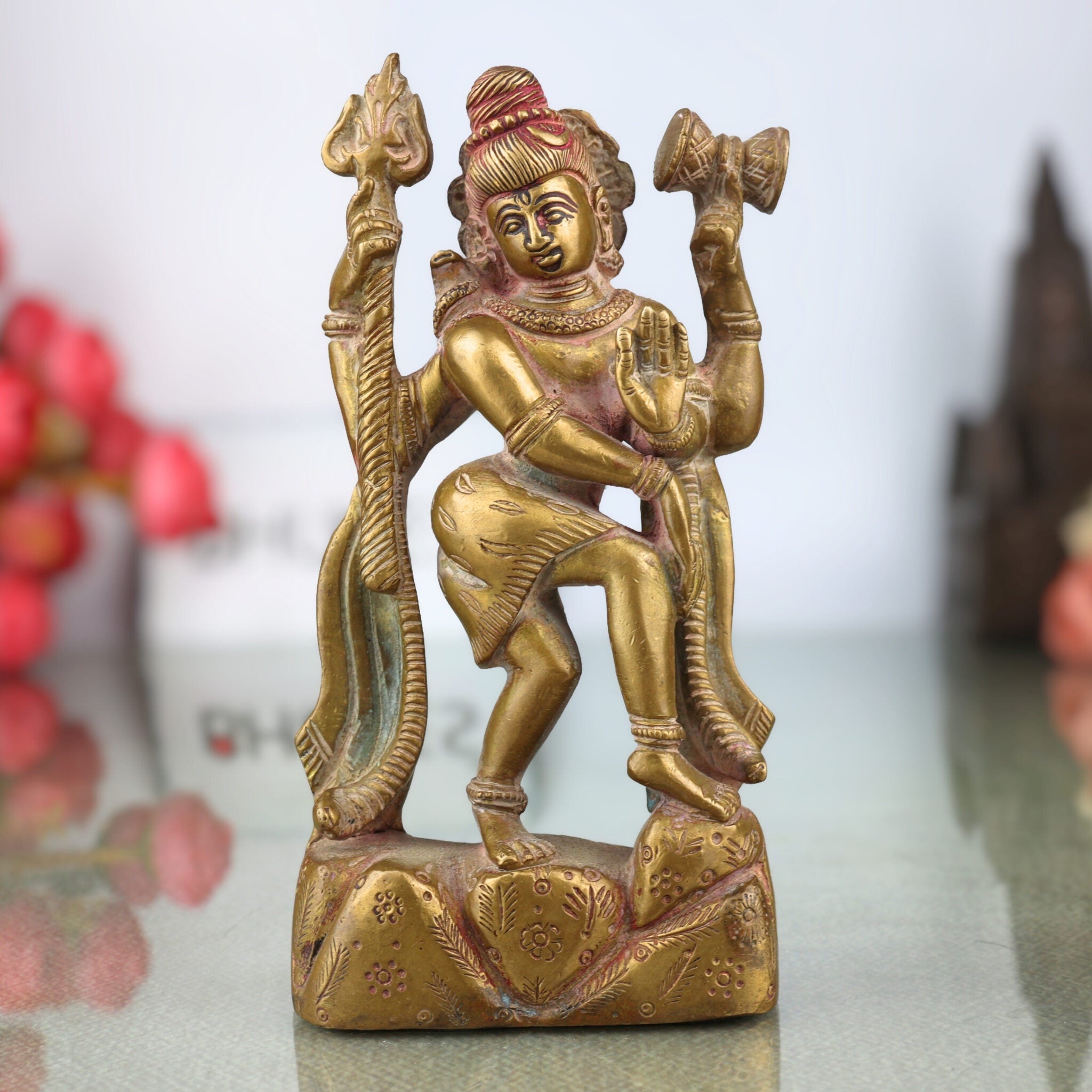Brass Shiva Idol | Mahadev Murti, Shankar Statue, Bholenath Vigraha for Pooja, Home Decor & Gifts | Handcrafted Peetal Shiva Murti,Gold, 6 Inch, 1 Piece