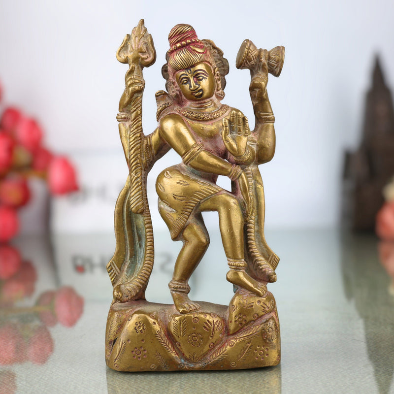Brass Shiva Idol | Mahadev Murti, Shankar Statue, Bholenath Vigraha for Pooja, Home Decor & Gifts | Handcrafted Peetal Shiva Murti,Gold, 6 Inch, 1 Piece