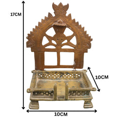 Handcrafted Brass Pooja Chowki / Puja Peetham / Bajot / Peeta / Sinhaasan, Traditional Puja Platform for Home Mandir & Temple Rituals,Brown, 7 Inch, 1 Piece