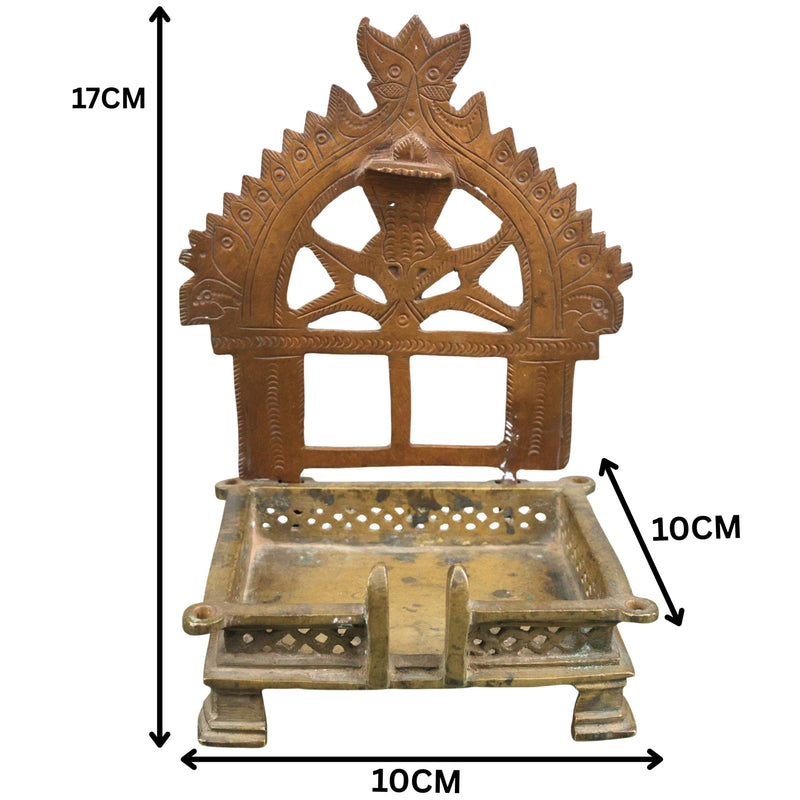 Handcrafted Brass Pooja Chowki / Puja Peetham / Bajot / Peeta / Sinhaasan, Traditional Puja Platform for Home Mandir & Temple Rituals,Brown, 7 Inch, 1 Piece