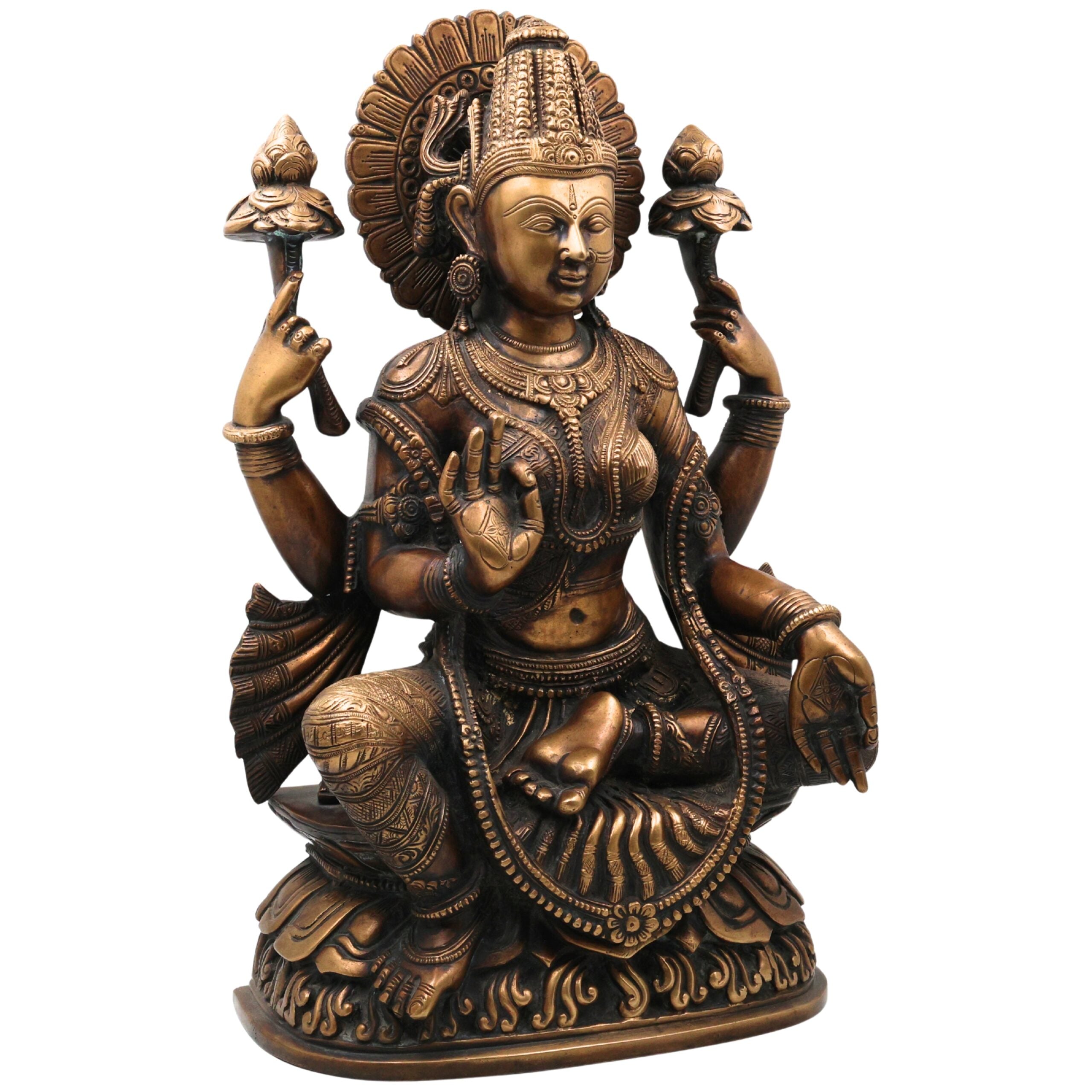 Handcrafted Mahalakshmi Brass Idol | Ashta Lakshmi Murti | Pital Kamala Devi Statue for Pooja, Home Temple & Decor ,Gold, 17 Inch, 1 Piece