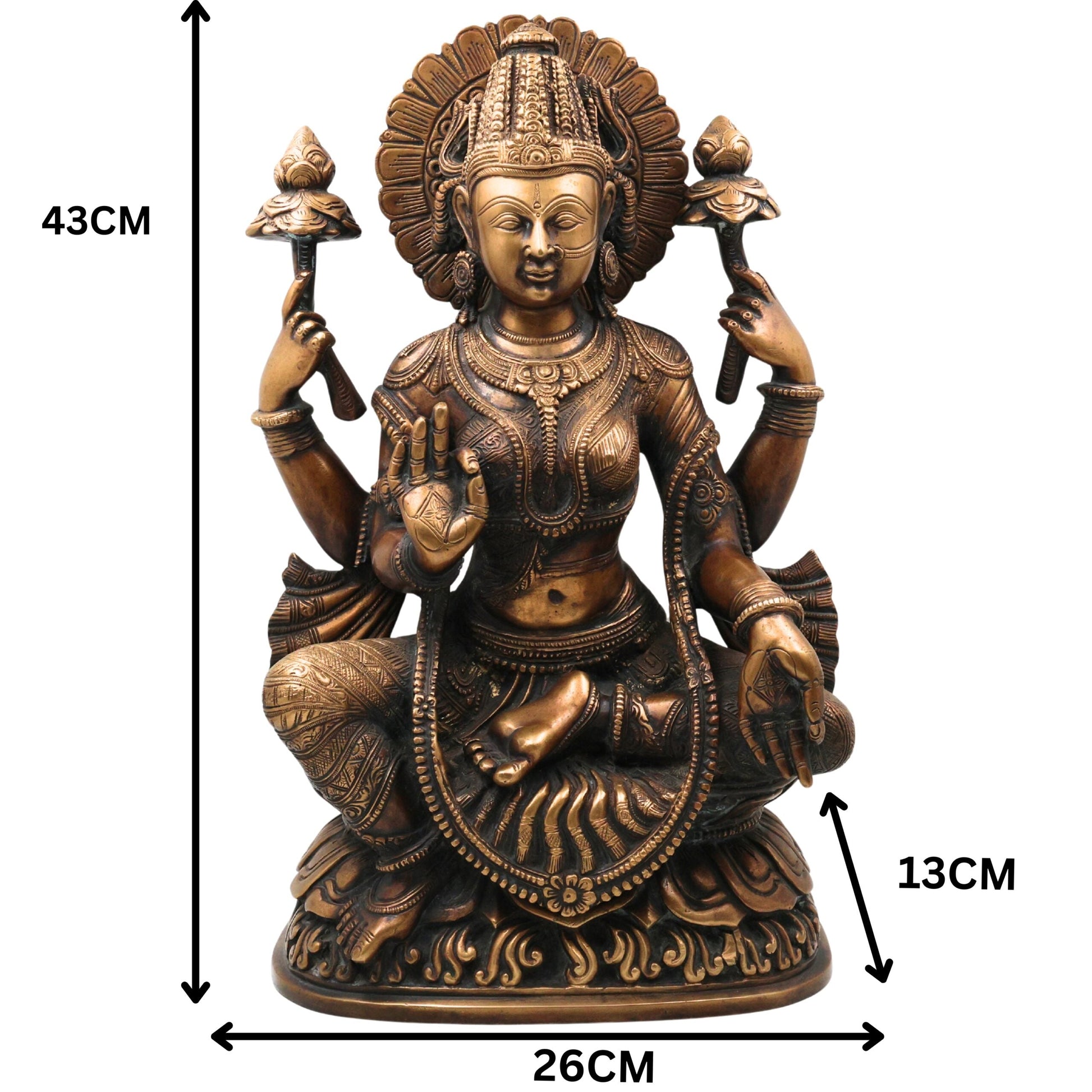 Handcrafted Mahalakshmi Brass Idol | Ashta Lakshmi Murti | Pital Kamala Devi Statue for Pooja, Home Temple & Decor ,Gold, 17 Inch, 1 Piece