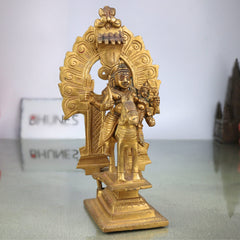 Brass Shiva Khandoba Idol on Horseback, Malhari Martanda Bhairava Murti with Sword & Shield, Traditional Maharashtra Lost Wax Sculpture,Gold, 9.5 Inch, 1 Piece