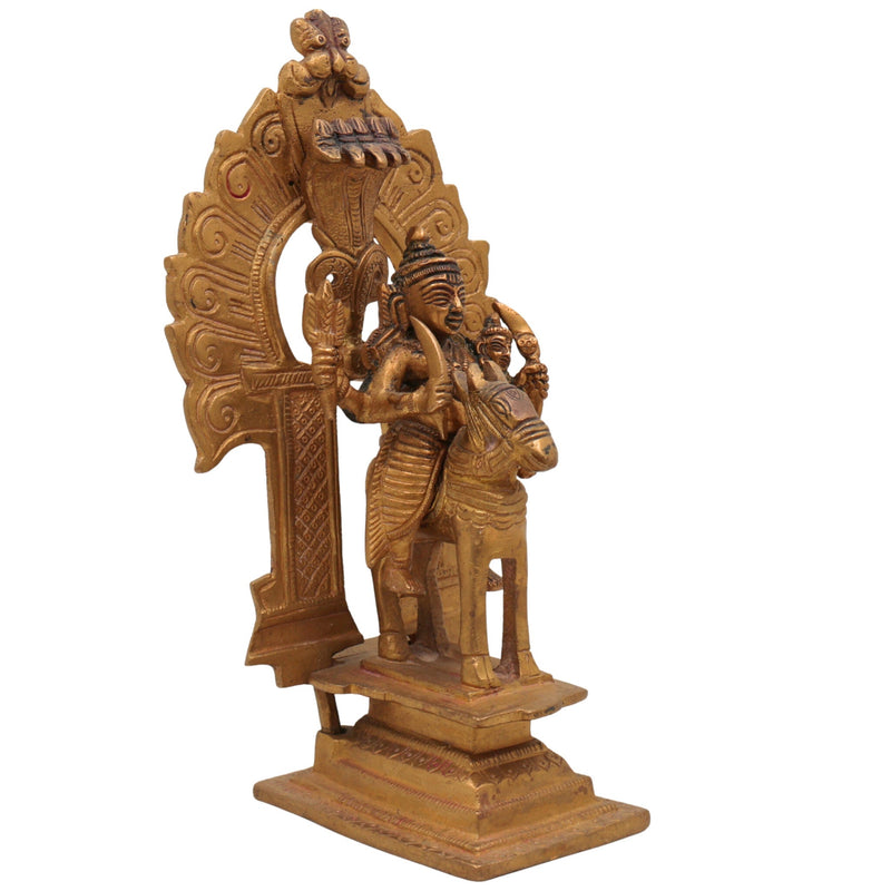 Brass Shiva Khandoba Idol on Horseback, Malhari Martanda Bhairava Murti with Sword & Shield, Traditional Maharashtra Lost Wax Sculpture,Gold, 9.5 Inch, 1 Piece