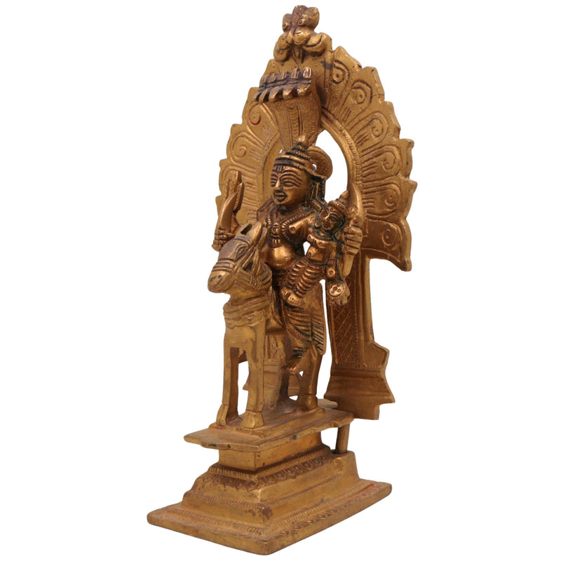 Brass Shiva Khandoba Idol on Horseback, Malhari Martanda Bhairava Murti with Sword & Shield, Traditional Maharashtra Lost Wax Sculpture,Gold, 9.5 Inch, 1 Piece