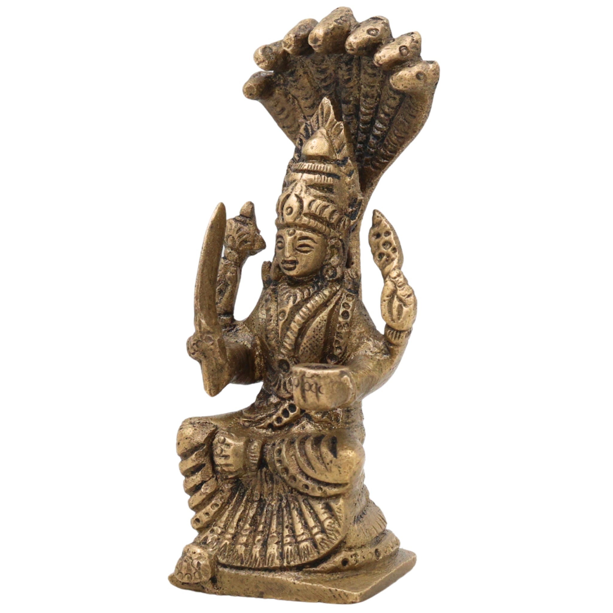 Brass Mariamman Idol Mariyamma Murti, Muthu Mariamman Statue, Samayapuram Amman Vigraham, Peetal Pital Devi Moorthi,Gold, 4 Inch, 1 Piece