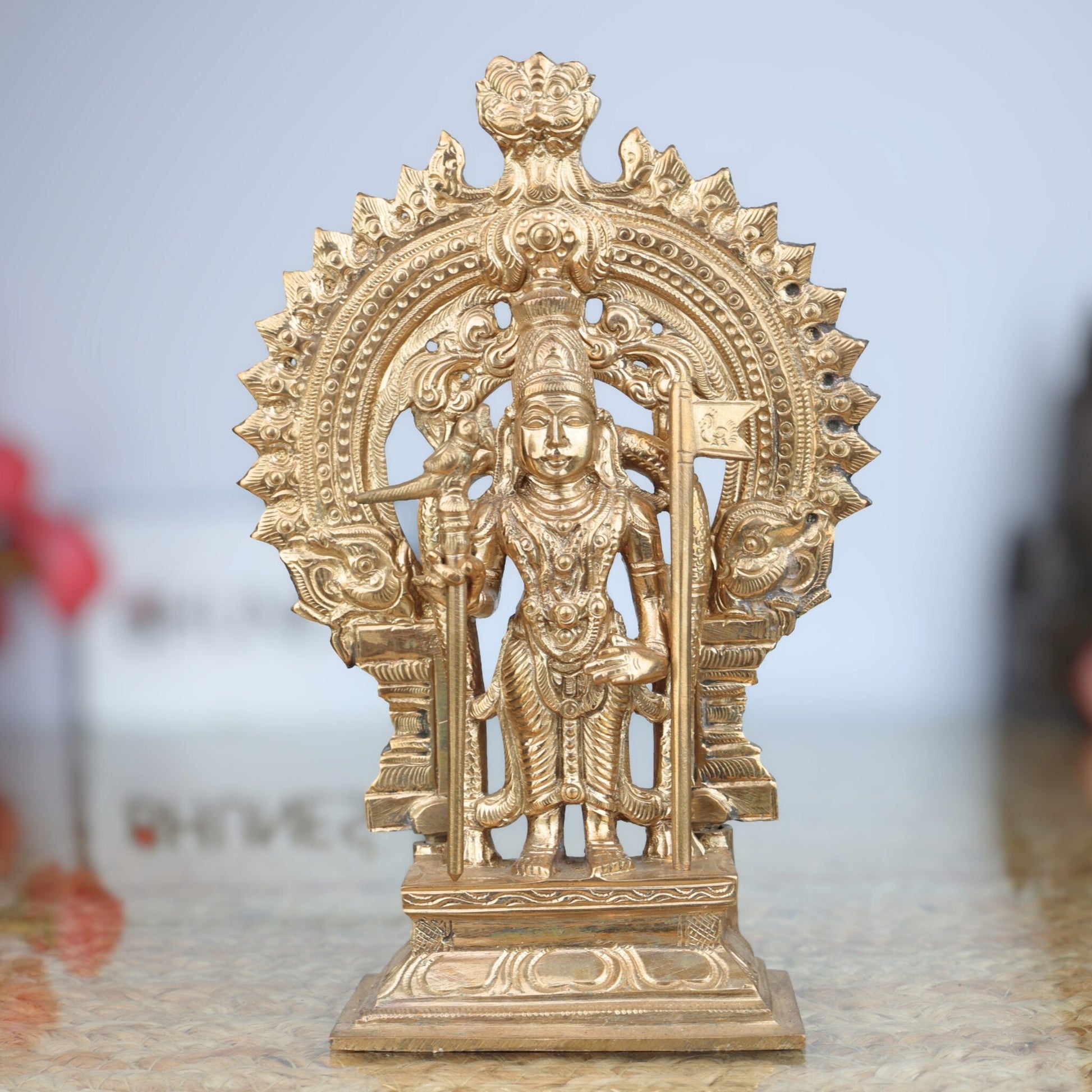 Handcrafted Bronze Palani Murugan Idol | Sri Dandayudhapani Swamy Panchaloha Sculpture | Subramanya, Skanda, Vel Murugan Statue for Puja & Decor,Gold, 7.5 Inch, 1 Piece