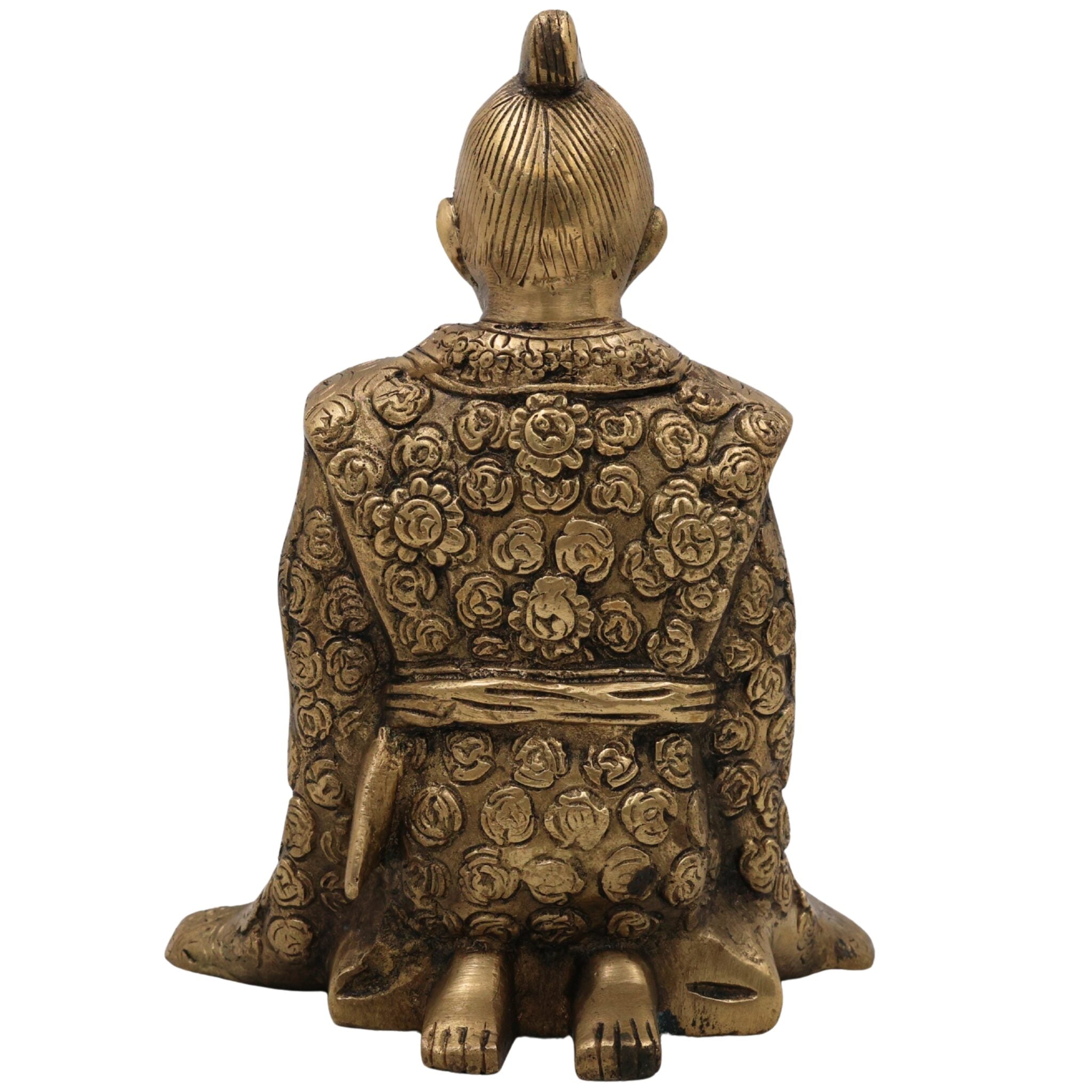Brass Samurai Idol, Peetal Japanese Warrior Statue, Bushido Ronin Katana Murti, Antique Pittal Samurai Figurine, Gold, 7.5 Inch, 1 Piece