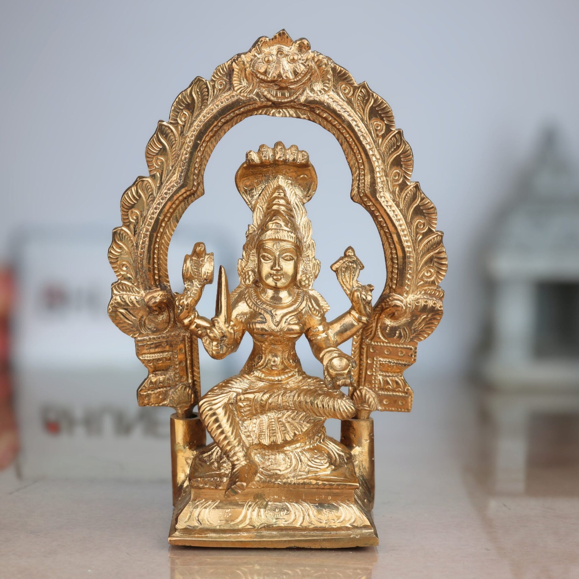 Handcrafted Bronze Mariyamman Idol | Panchaloha Mariamma Murti | South Indian Goddess Mariamman Statue for Pooja, Temple & Home Decor,Gold, 6.5 Inch, 1 Piece