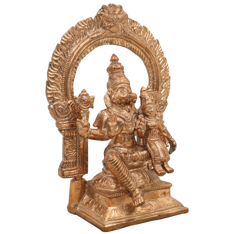 Premium Bronze Narasimha Swamy Lakshmi Idol | Handcrafted Panchaloha Narasingha Murti for Home, Temple & Office Decor,Gold, 7 Inch, 1 Piece