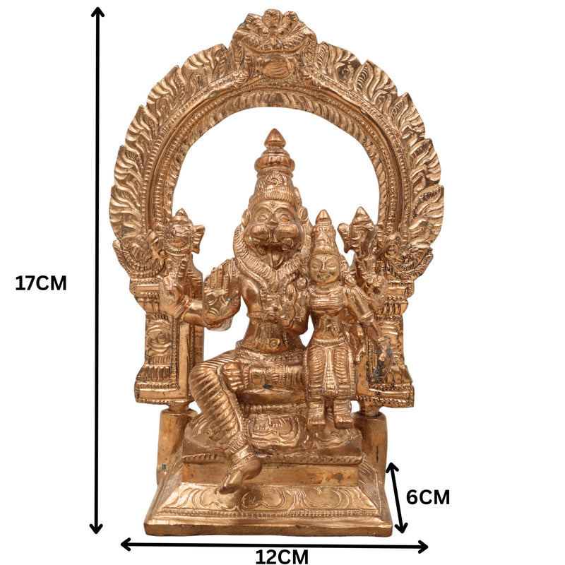 Premium Bronze Narasimha Swamy Lakshmi Idol | Handcrafted Panchaloha Narasingha Murti for Home, Temple & Office Decor,Gold, 7 Inch, 1 Piece