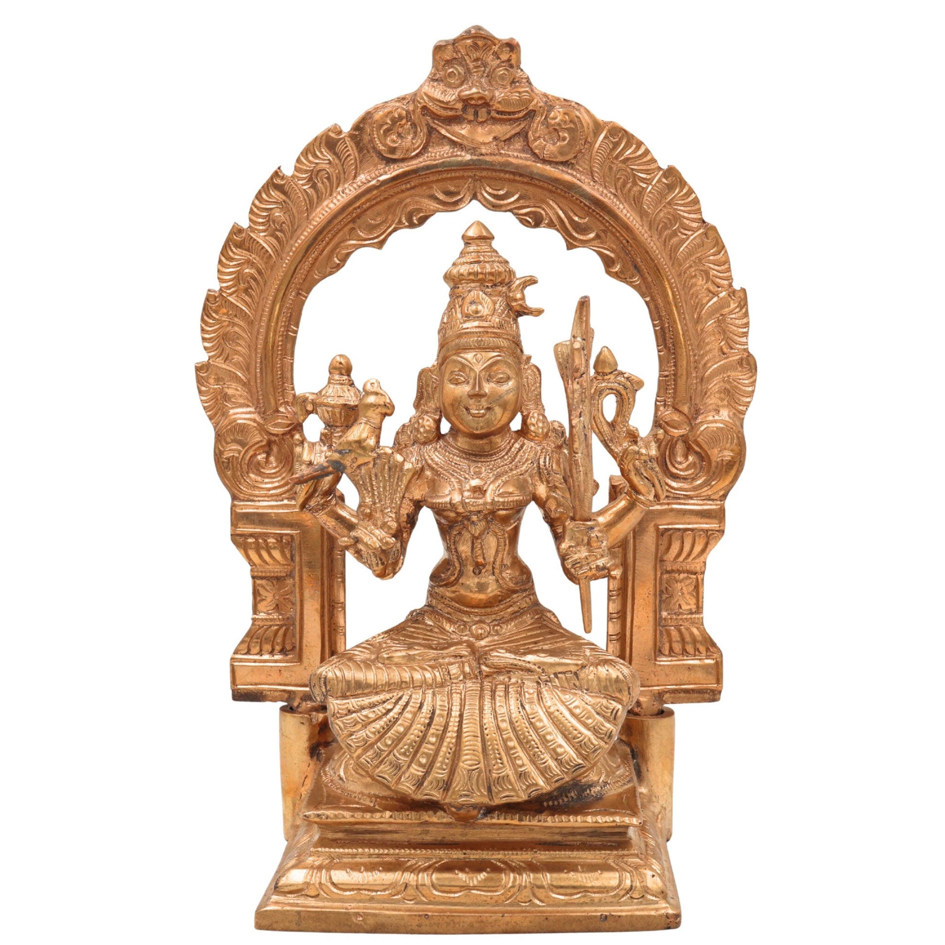 Handcrafted Bronze Raja Rajeshwari / Kamakshi Amman Idol | Panchaloha Chola Art Statue of Sri Lalita Tripurasundari, Tripura Sundari, Shodashi Devi for Temple & Home Decor,Gold, 10 Inch, 1 Piece