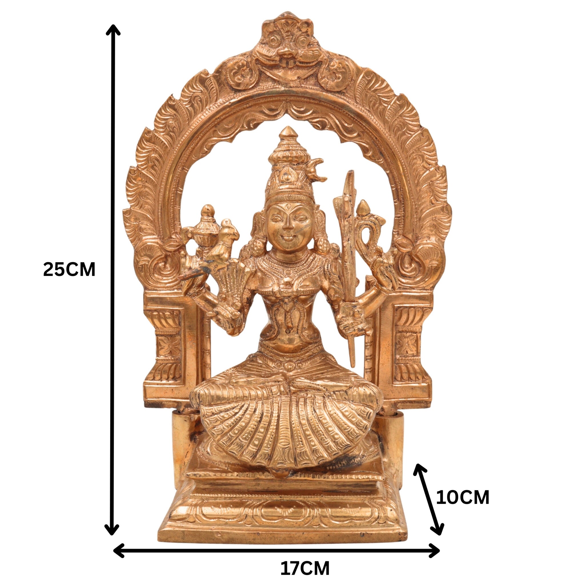 Handcrafted Bronze Raja Rajeshwari / Kamakshi Amman Idol | Panchaloha Chola Art Statue of Sri Lalita Tripurasundari, Tripura Sundari, Shodashi Devi for Temple & Home Decor,Gold, 10 Inch, 1 Piece