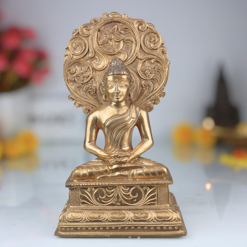 Handmade Bronze Buddha Idol | Panchaloha Budh Murti for Temple, Home Puja, Meditation & Vastu | Mercury Graha Deity Statue,Gold,9Inch,1pice
