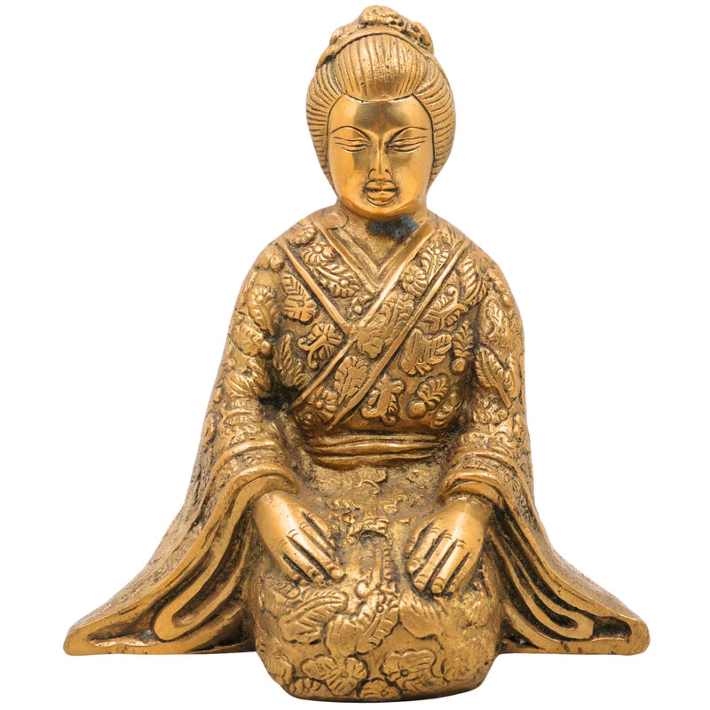 Brass Samurai Idol, Peetal Japanese Bushido Warrior Statue, Katana Ronin Murti, Antique Pital Samurai Decor, Gold, 7 Inch, 1 Piece