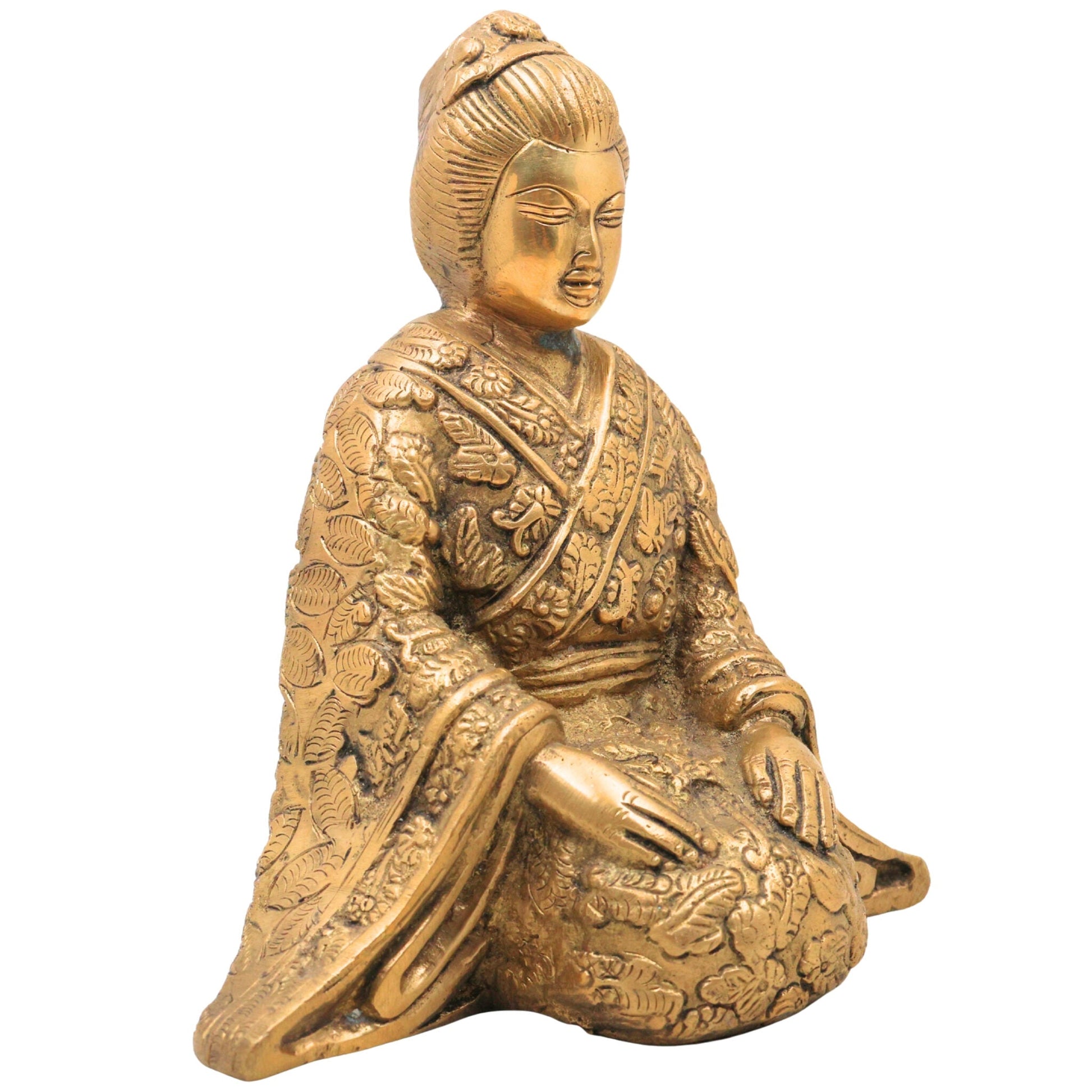 Brass Samurai Idol, Peetal Japanese Bushido Warrior Statue, Katana Ronin Murti, Antique Pital Samurai Decor, Gold, 7 Inch, 1 Piece