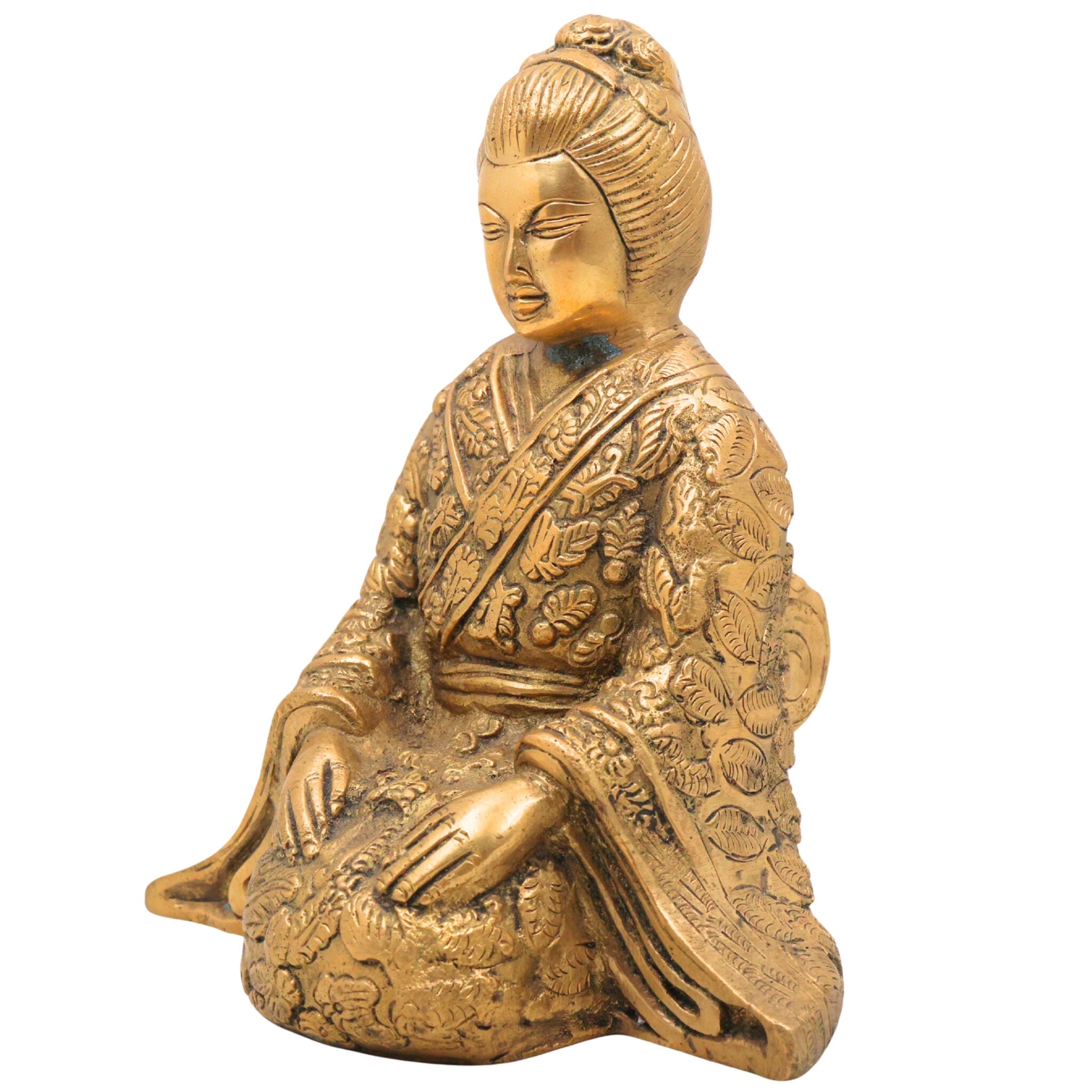 Brass Samurai Idol, Peetal Japanese Bushido Warrior Statue, Katana Ronin Murti, Antique Pital Samurai Decor, Gold, 7 Inch, 1 Piece