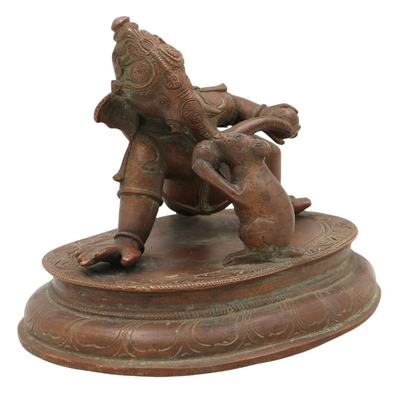 Bal Ganesha Playing with Mouse Idol in Panchaloha, Handmade Bronze Vinayaka with Mushika, Krida Ganapathi, Chola Style Child Ganesha Statue,Gold, 4.5 Inch, 1 Piece