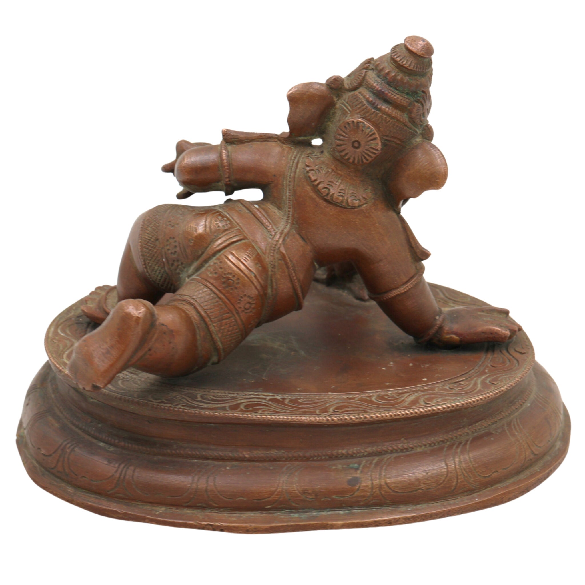 Bal Ganesha Playing with Mouse Idol in Panchaloha, Handmade Bronze Vinayaka with Mushika, Krida Ganapathi, Chola Style Child Ganesha Statue,Gold, 4.5 Inch, 1 Piece